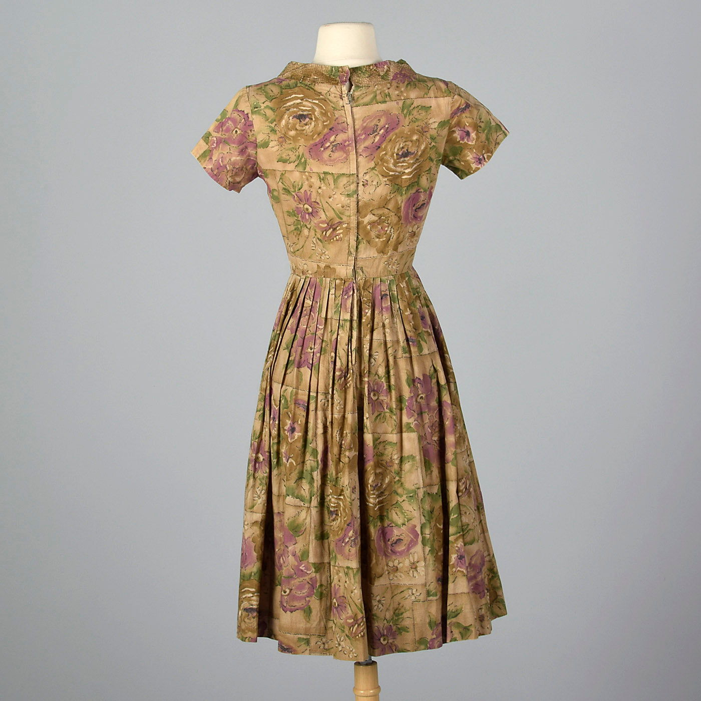 1950s Brown Floral Cotton Day Dress