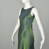 Small 1990s De Laru Prom Dress Iridescent Green Bias Cut Sleeveless Gown