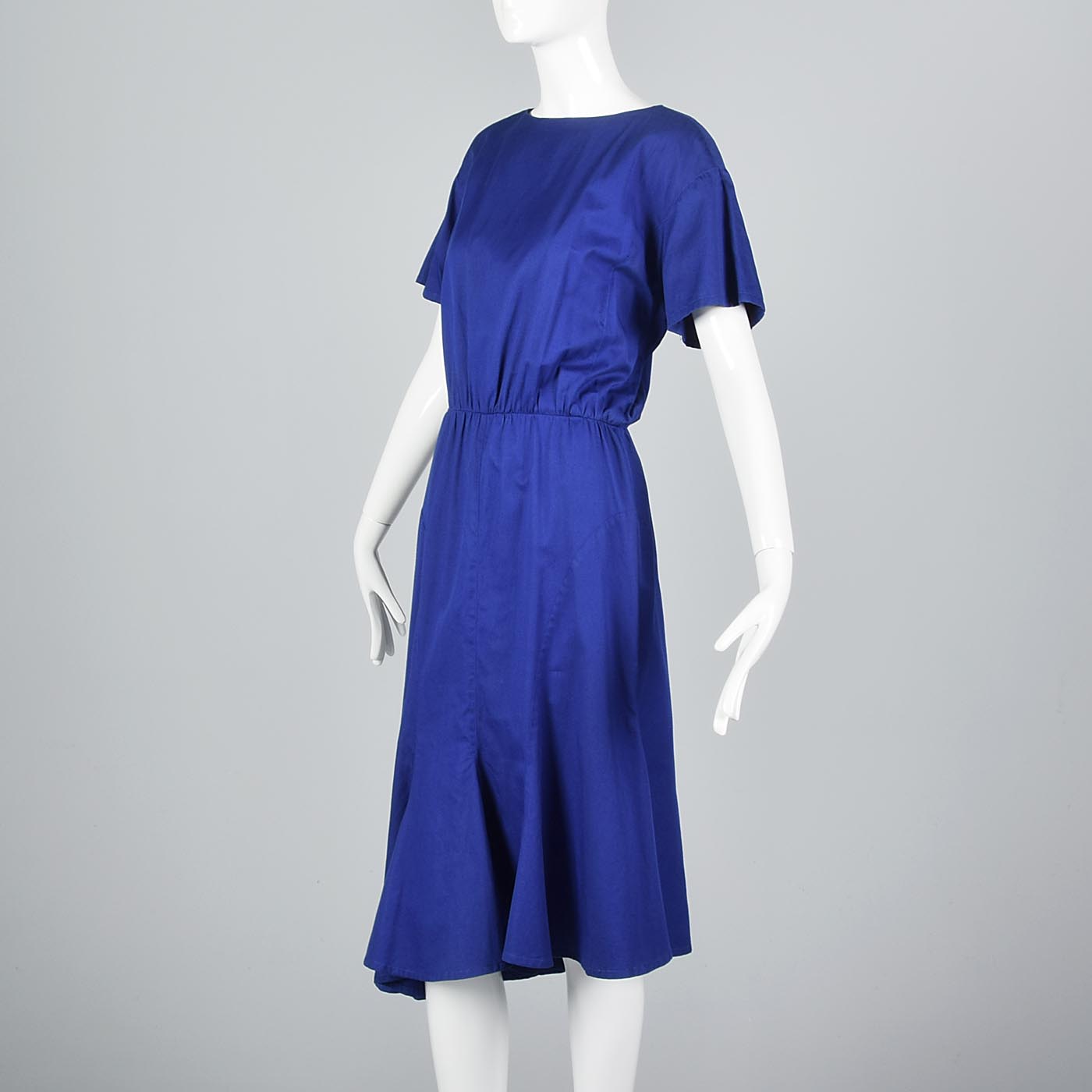 1980s Thierry Mugler Royal Blue Cotton Summer Dress with Asymmetric Hem