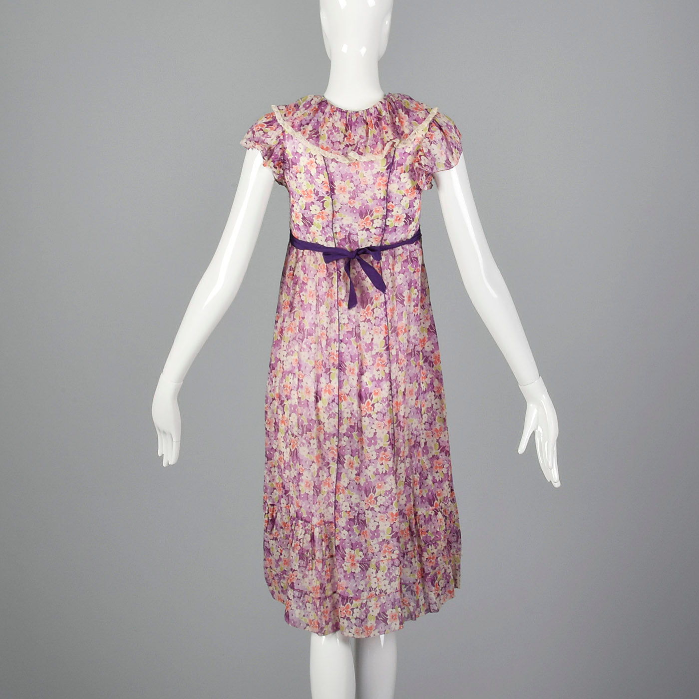 1930s Purple Day Dress in a Sheer Floral Print
