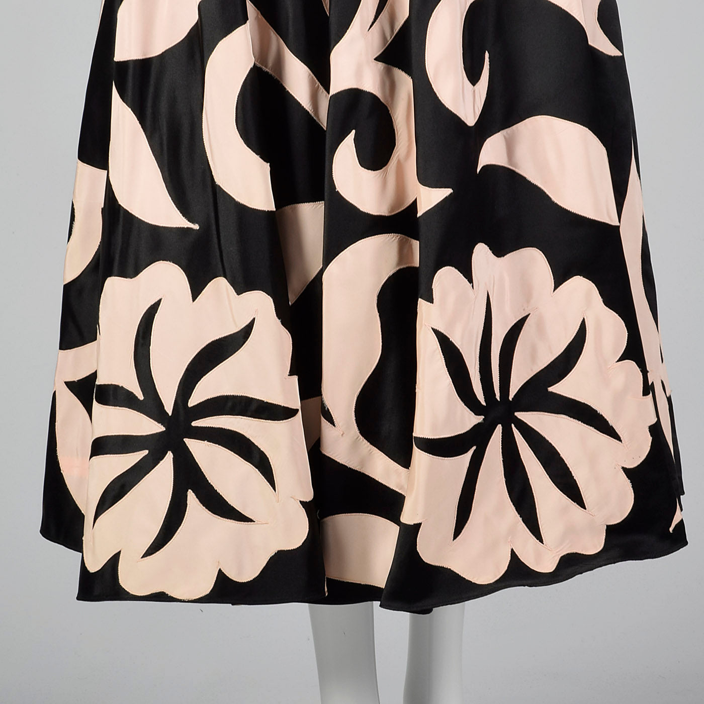 1980s Black Party Dress with Applique Full Circle Skirt
