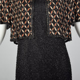 1990s Black Beaded Faux Jacket Maxi Dress