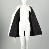 Medium 1970s Leather Trench Coat Black Mod White Huge Lapel Two Tone Jacket