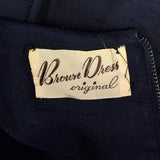1950s Navy Silk Dress with Wide Belt and Decorative Buttons