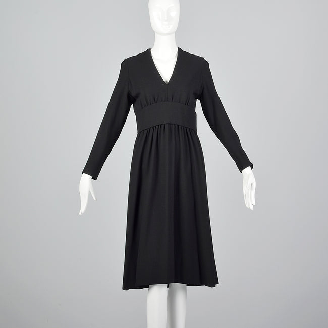 1970s Norman Norell Long Sleeve Little Black Dress in Winter Weight Wool, Gustave Tassell
