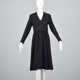 1970s Norman Norell Long Sleeve Little Black Dress in Winter Weight Wool, Gustave Tassell