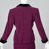 Yves Saint Laurent Rive Gauche Black & Fuchsia Striped Corduroy Skirt Suit