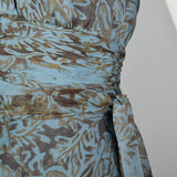 1990s Carmen Marc Valvo Blue Silk Hater Dress with Waist Sash