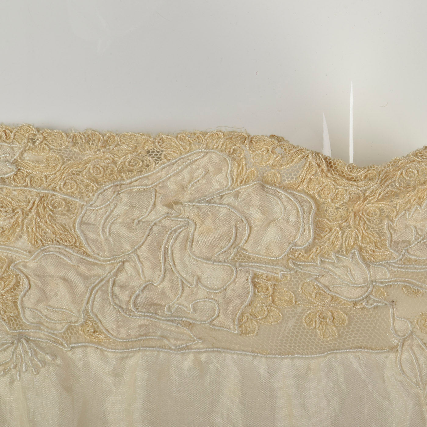 1920s Cream Silk Slip with Lace Trim