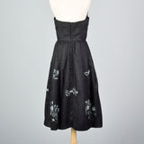 1950s Strapless Silk Dress with Hidden Front Panel