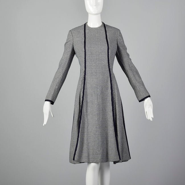 Medium Geoffrey Beene 1970s Navy Houndstooth Dress