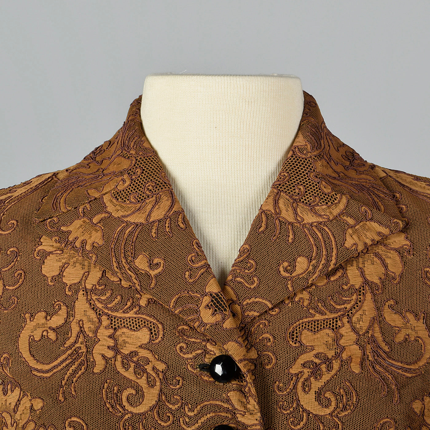 1950s Brown Lace Overlay Skirt Suit
