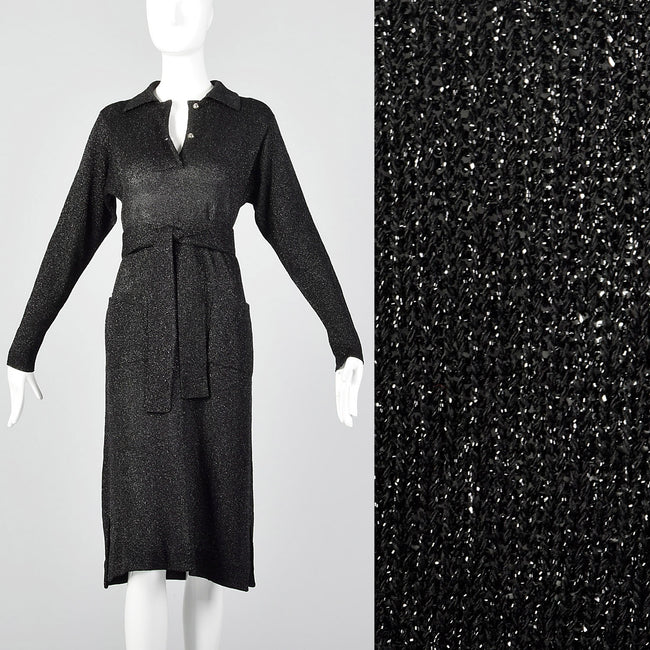 Large 1970s Black Lurex Knit Dress