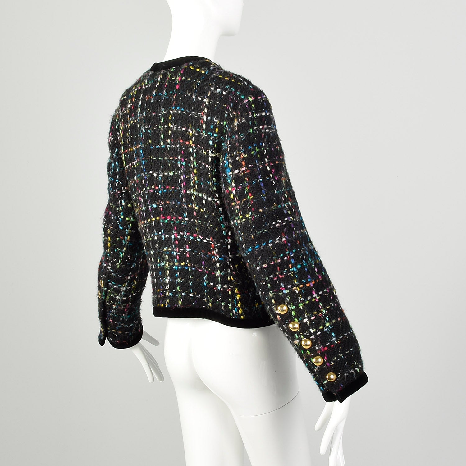 Medium 1990s Escada Jacket Cropped Rainbow Tweed Winter Wool Coat