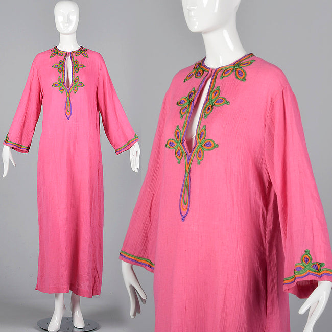 1970s Christian Dior Pink Kaftan Dress with Keyhole Bust