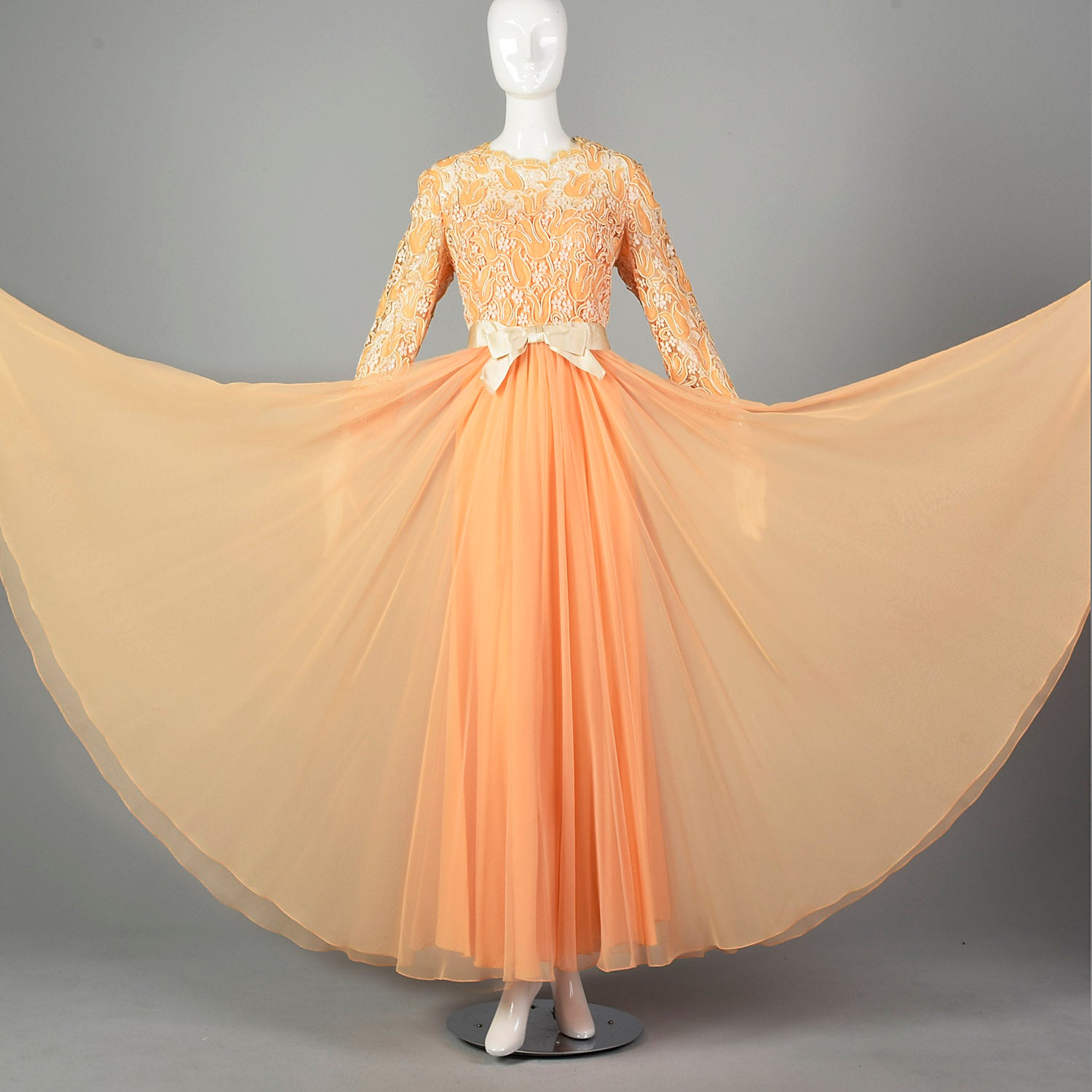 Large Nat Kaplan 1970s Chiffon and Lace Gown