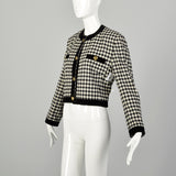 Large 1990s Escada Blazer Wool Black White Houndstooth Long Sleeve Cashmere Jacket