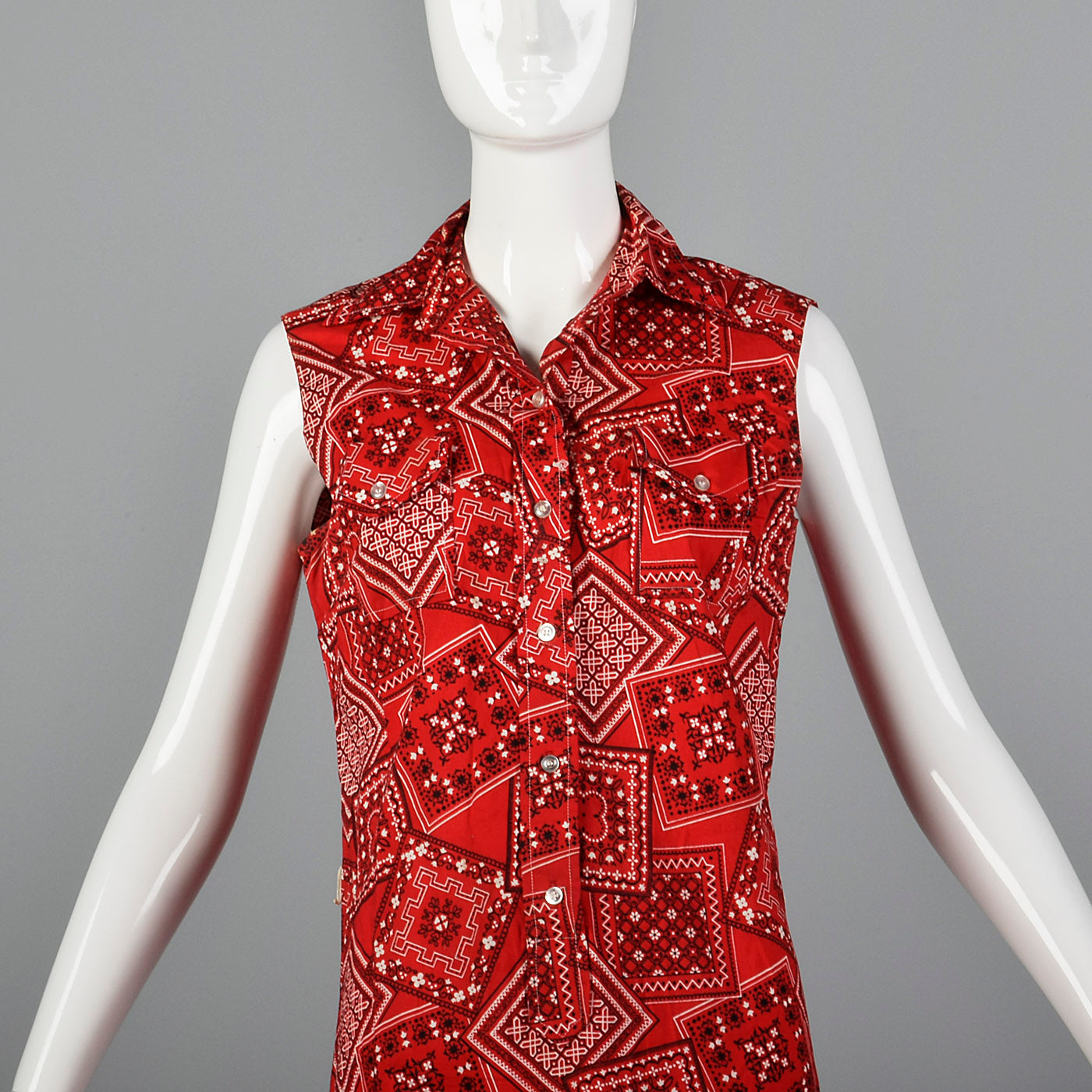 1960s Red Bandana Print Dress