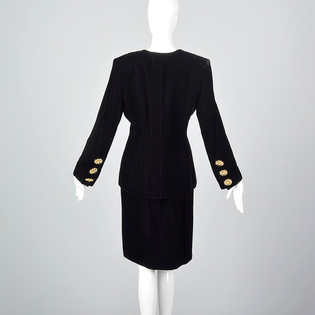 1980s Givenchy Nouvelle Boutique Black Velvet Skirt Suit
