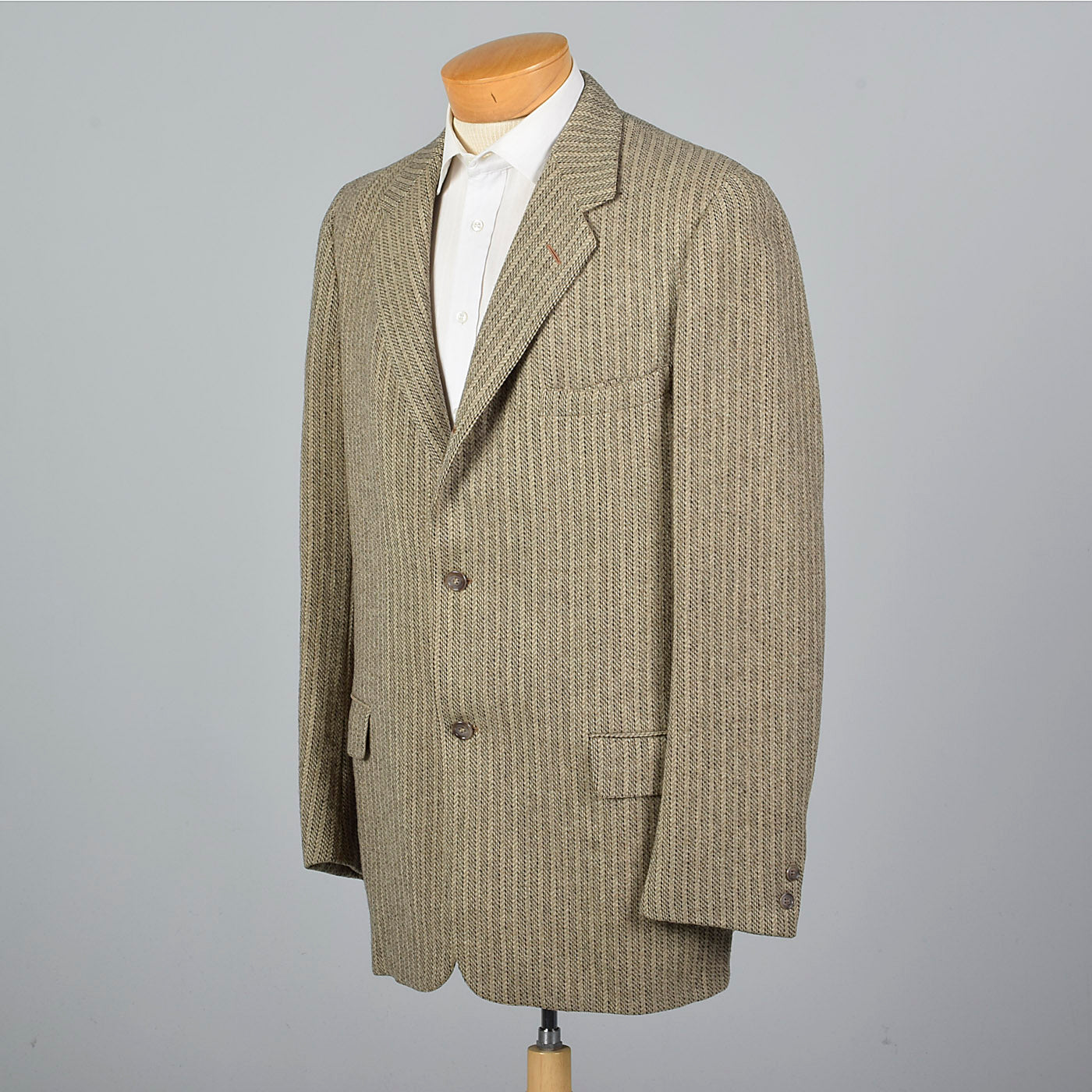 1950s Tan Tweed Stripe Jacket with Convertible Pockets