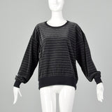 Large 1990s Sonia Rykiel Grey Velour Sweater with Metallic Silver Stripes