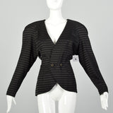 XL 1980s Dominic Serio Blazer Black Striped Power Shoulder Double Breasted Jacket