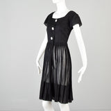 1950s Sheer Black Dress with Mother of Pearl Buttons