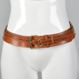Brown Leather Belt with Double Gold Buckles