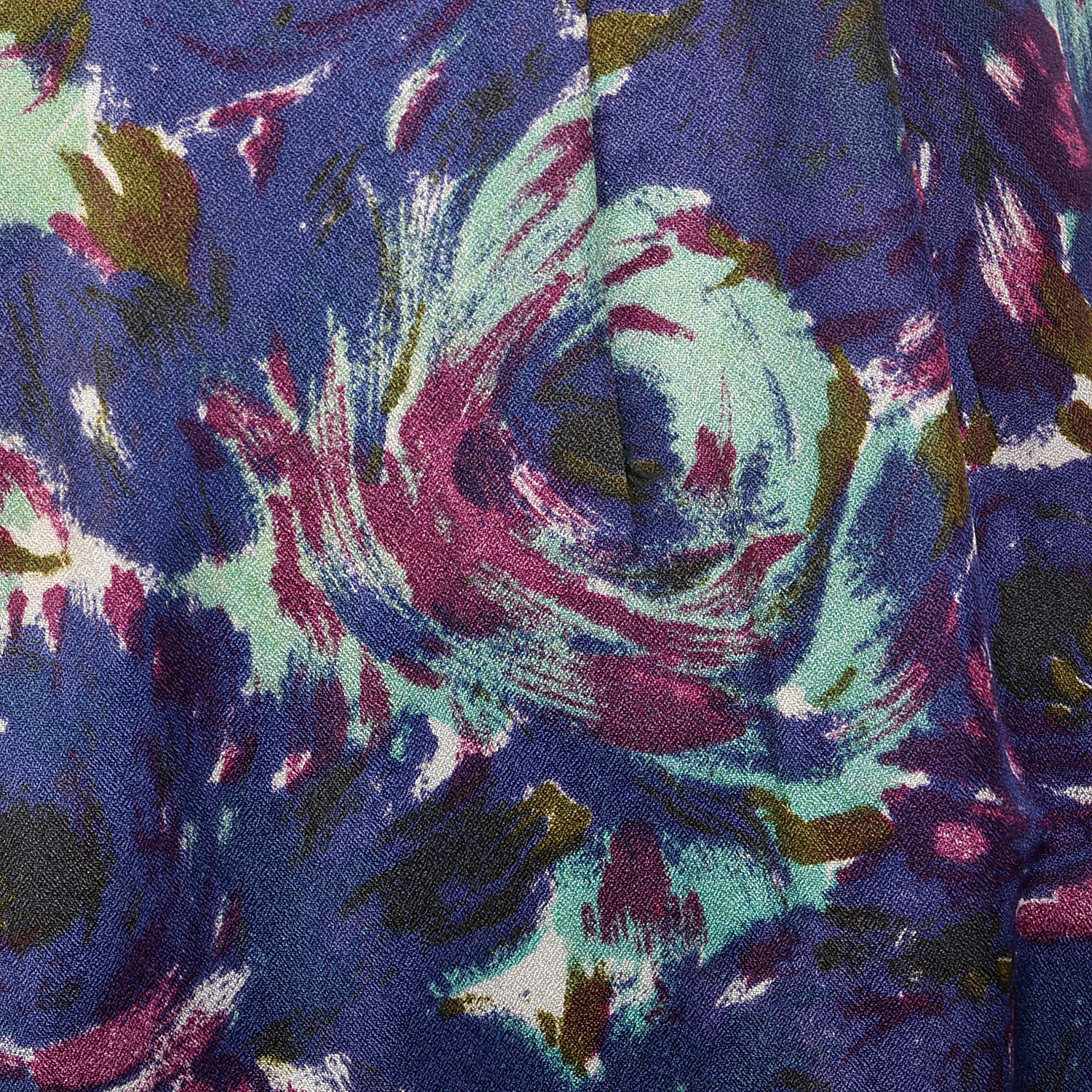 Large 1950s Blue and Purple Swirl Patterned Acetate Dress
