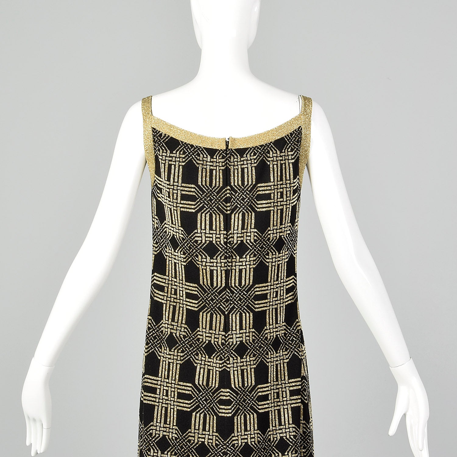1970s Pierre Balmain Formal Black Maxi Dress with Geometric Gold Lurex Style & Salvage 1970s Pierre Balmain Formal Black Maxi Dress with Geometric Gold Lurex Style & Salvage