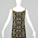 1970s Pierre Balmain Formal Black Maxi Dress with Geometric Gold Lurex Design