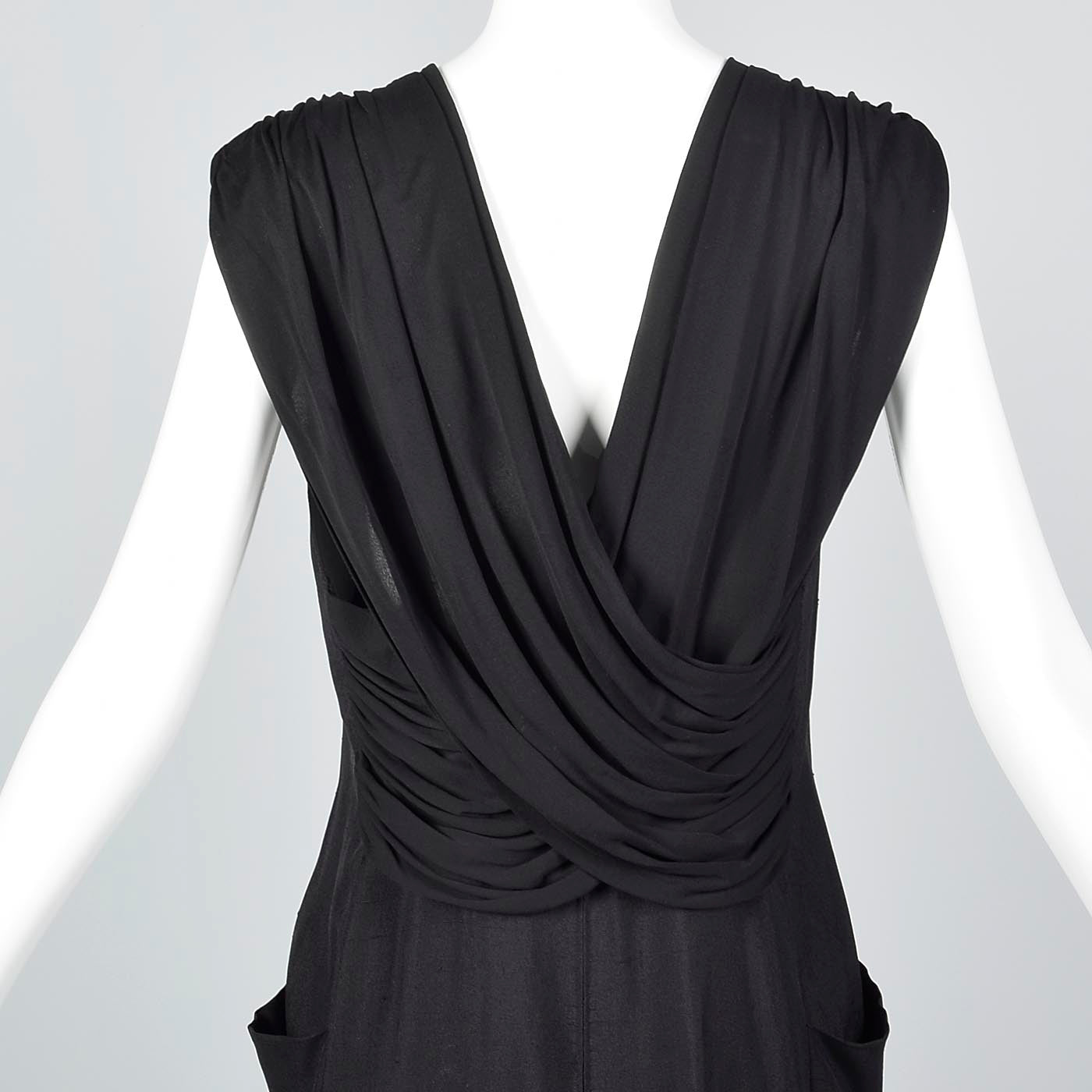 1960s Chlo Black Linen Dress with Draped Silk Jersey Back Style & Salvage 1960s Chlo Black Linen Dress with Draped Silk Jersey Back Style & Salvage