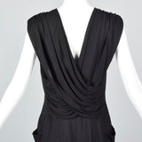 1960s Chloé Black Linen Dress with Draped Silk Jersey Back