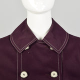 Medium 1960s Coat Aubergine Mod Double Breasted Plum Canvas Autumn Topstitched