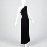 1940s Asymmetric Black Silk Velvet Dress