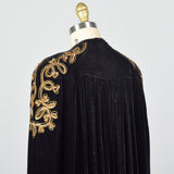 1940s Black Velvet Opera Cape with Gold Sequin Shoulders