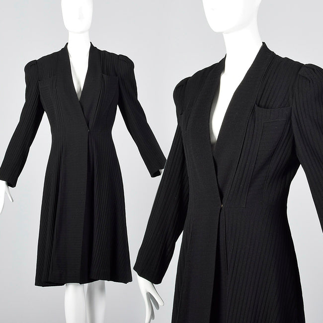 1940s Black Striped Wrap Coat
