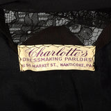 1930s Black Silk Dress with Sheer Lace Bust Panel
