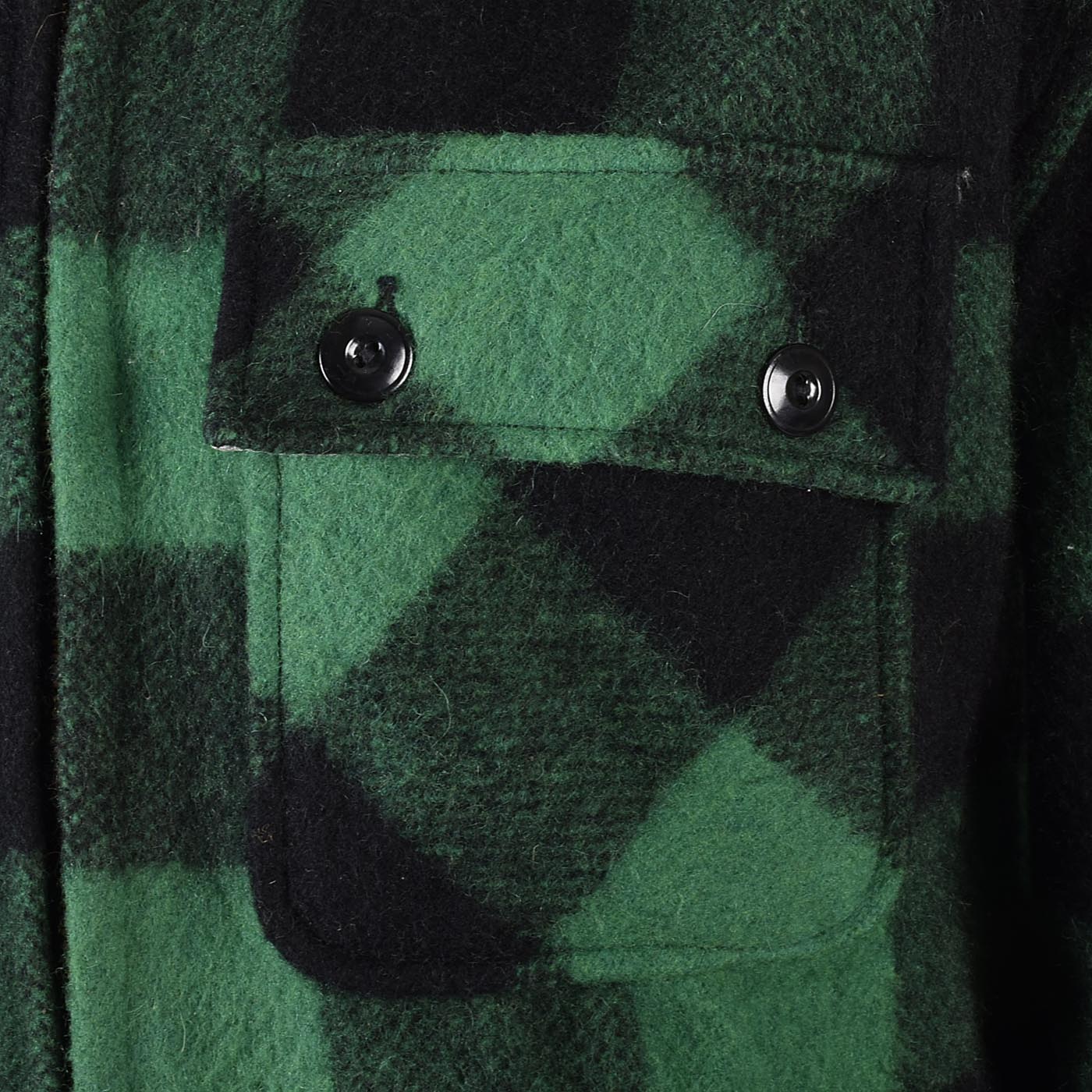 1950s Mens Green & Black Buffalo Check Wool Chore Jacket with a Zip Front