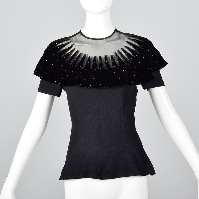 1950s Black Top with Sheer Collar
