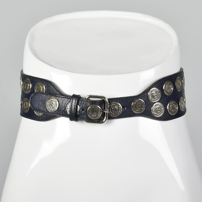 1980s Fendi Black Leather Belt with Snakeskin