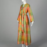 Medium Treacy Lowe 1970s Green and Orange Plaid Silk Maxi Dress