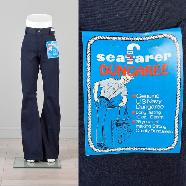 30x38 Extra Long Seafarer Bell Bottoms High Waist Indigo Denim