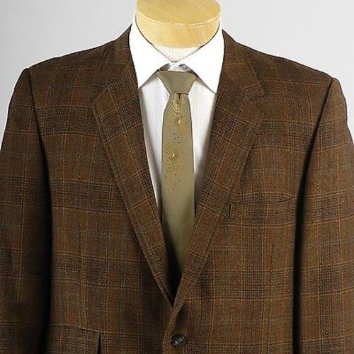 1960s Bronze Brown Gold Plaid Jacket  Slim Lapel
