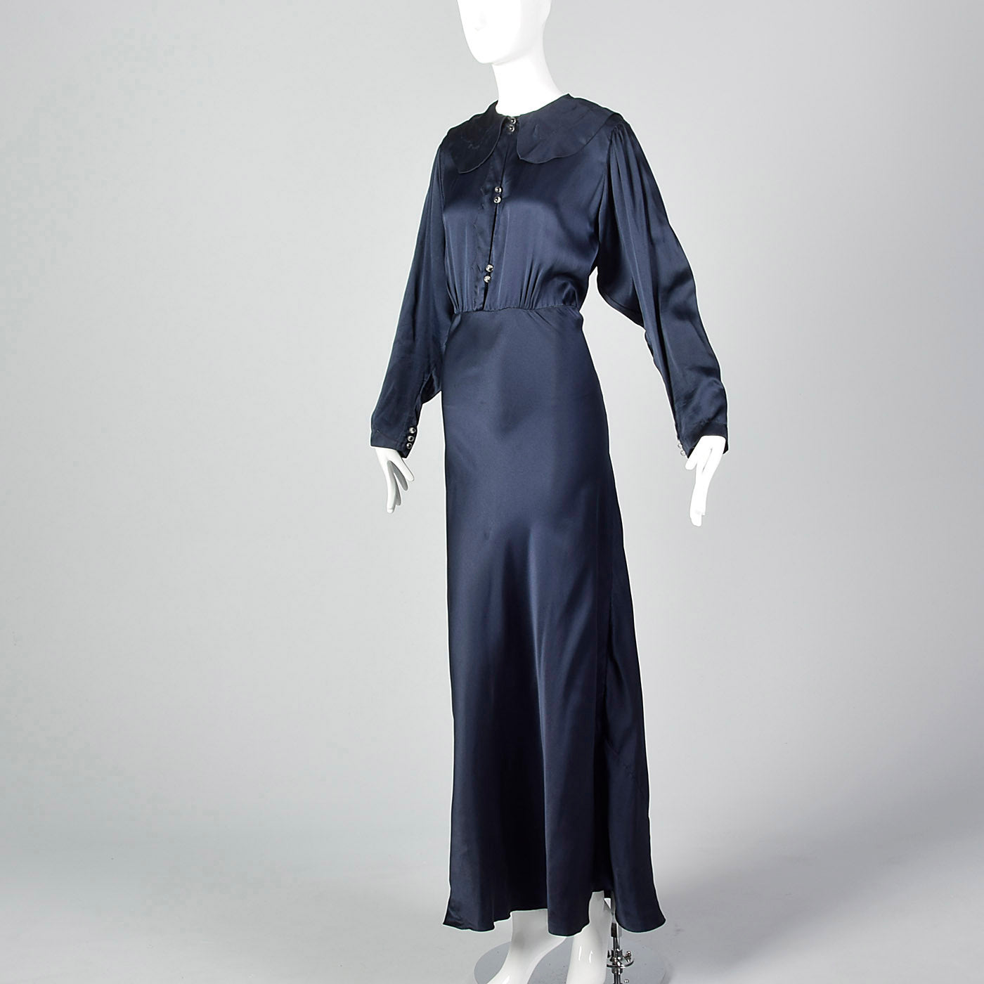 1930s Glamorous Navy Silk Dress