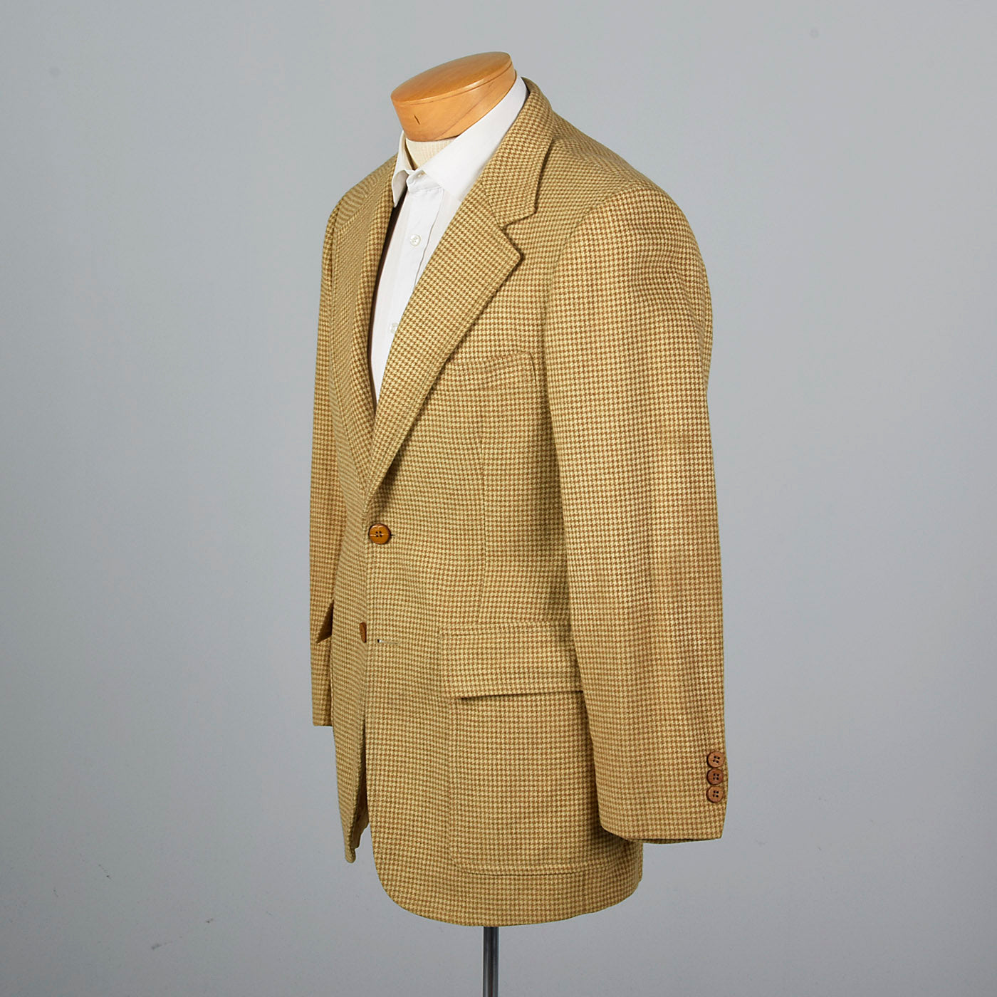 1970s Mens Houndstooth Blazer in Brown Wool