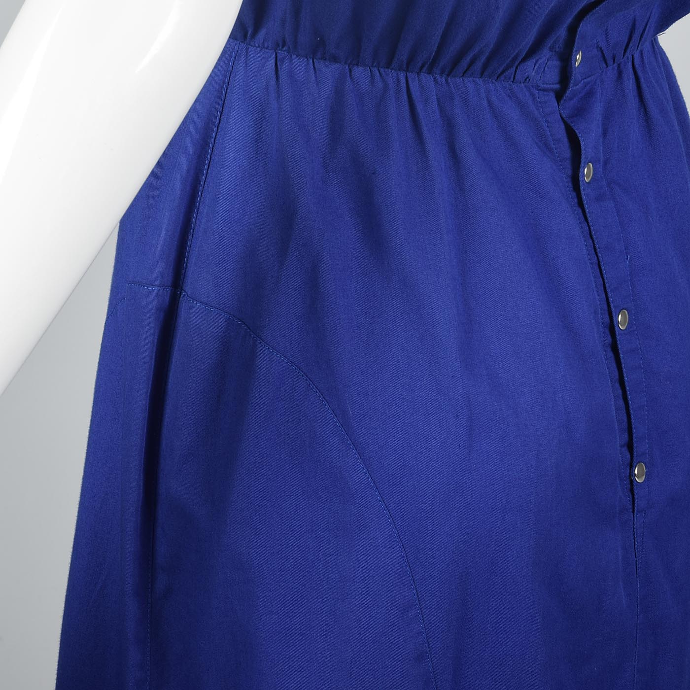 1980s Thierry Mugler Royal Blue Cotton Summer Dress with Asymmetric Hem