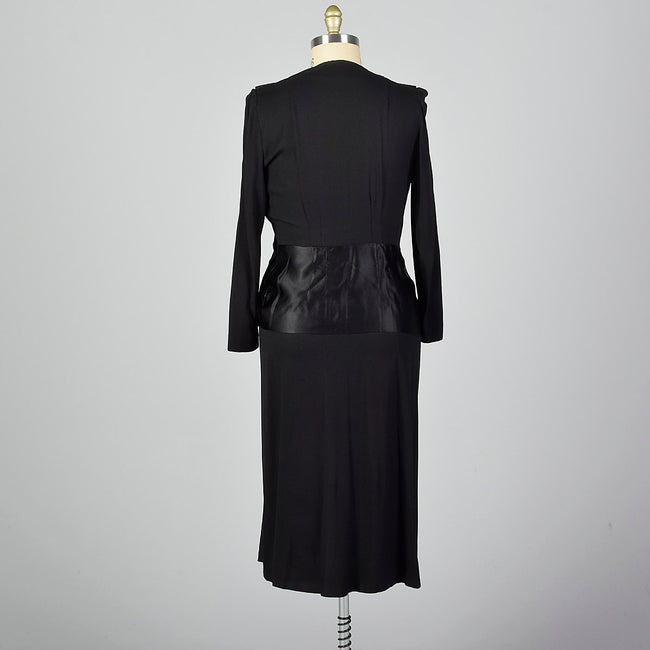 1940s Black Cocktail Dress with Satin Bodice