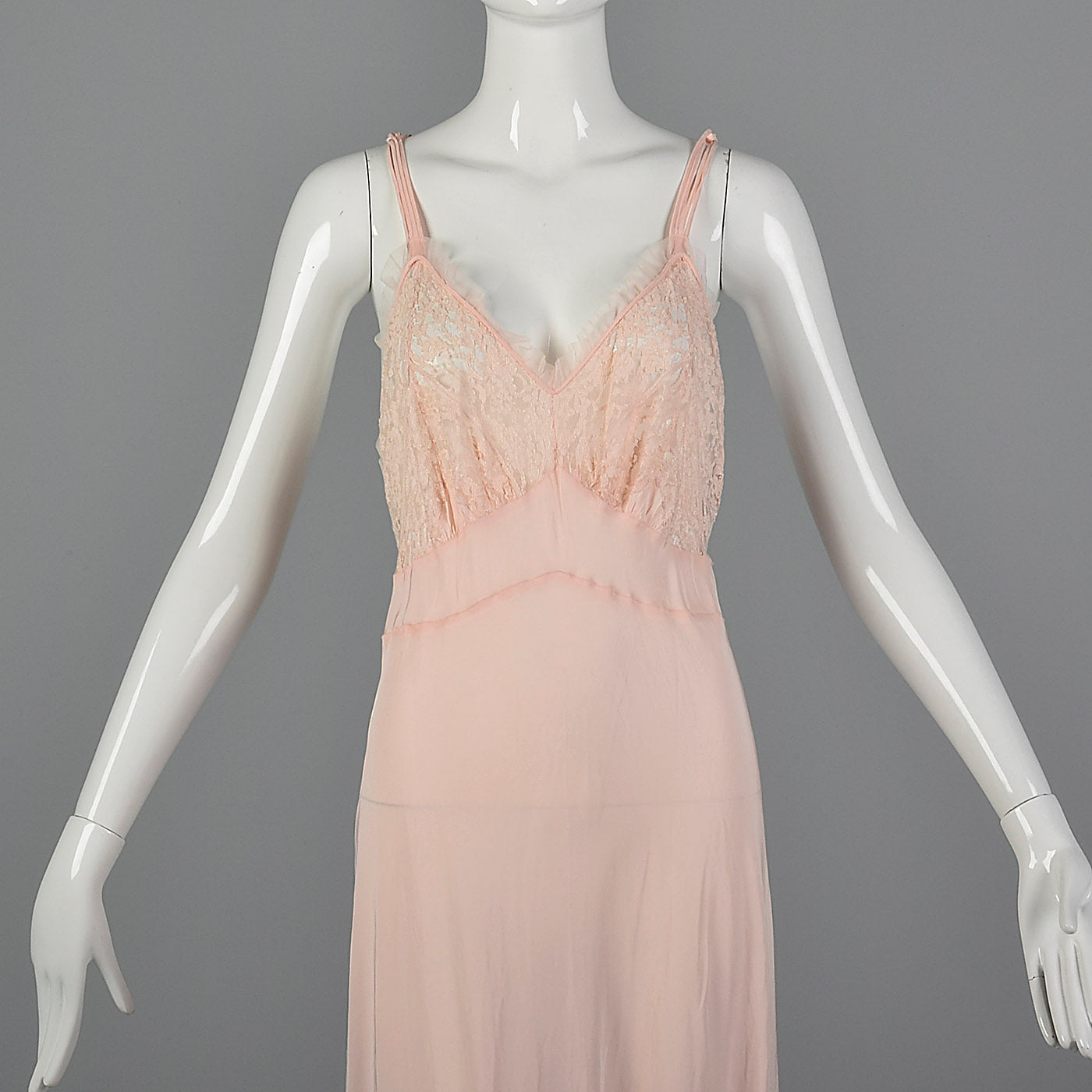 1940s Pink Rayon Nightgown with Lace Detail