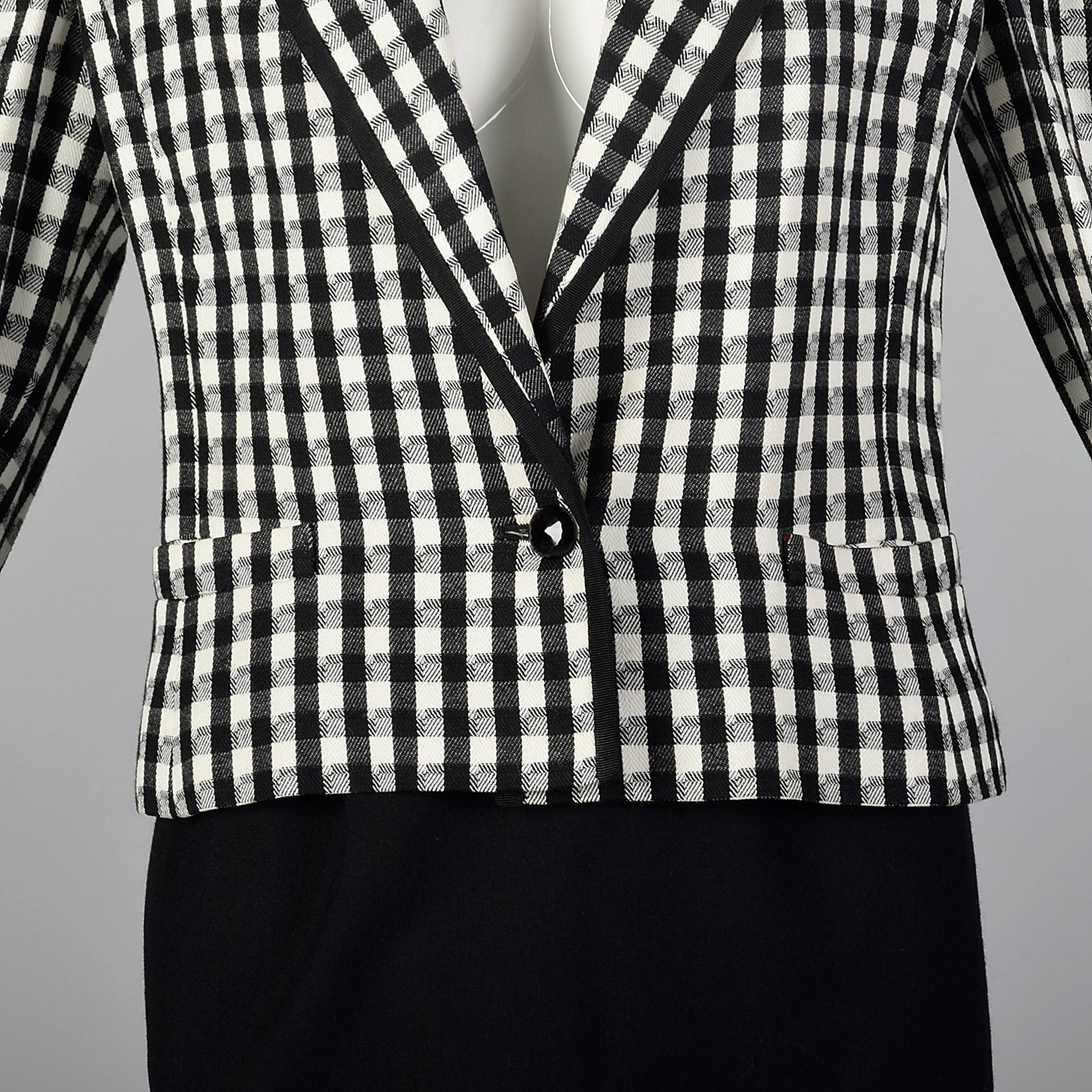 1980s Louis Feraud Black and White Checked Skirt Suit